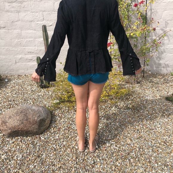 Free People corduroy and lace long bell sleeve peplum jacket military buttons - Picture 6 of 16